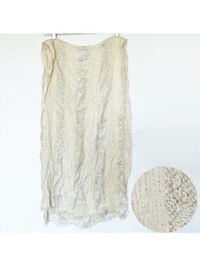 Cejon Silver Sequin Metallic Striped Woven Ivory Scarf Shawl NWOT